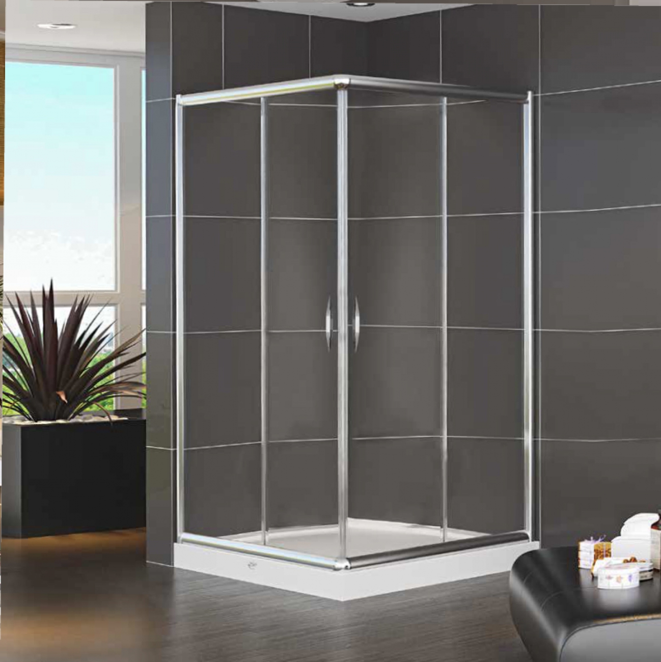 Tuš kabina Daphne kvadratna 90x90x200cm 6mm hrom Vela Banyo